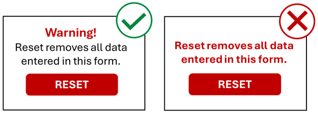 Two versions of a reset button. See text for the description.