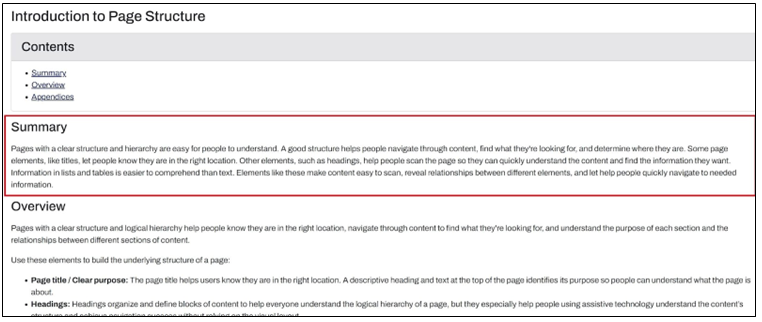 Screenshot highlighting the summary for an article on the Ta11y website.
