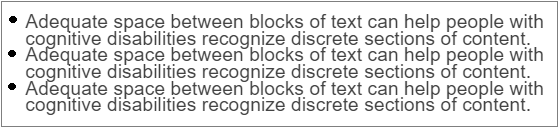 Three bullets in a list have so little spacing between them that the lines of text touch each other.