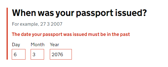 Incorrect entries in a form field are indicated with a red border, a red error message, and a red bar added to the left of the error.