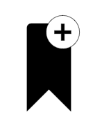 An icon resembling a paper bookmark with a “plus” sign on top of it.