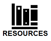 Icon showing the spines of four books side-by-side. The word "Resources" is underneath the icon.