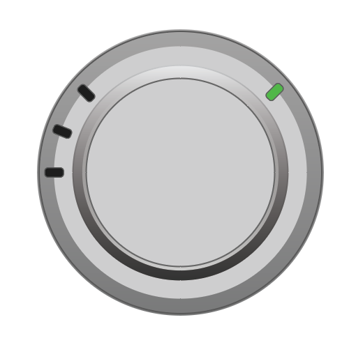 A diagram of a circular knob with two indicators.